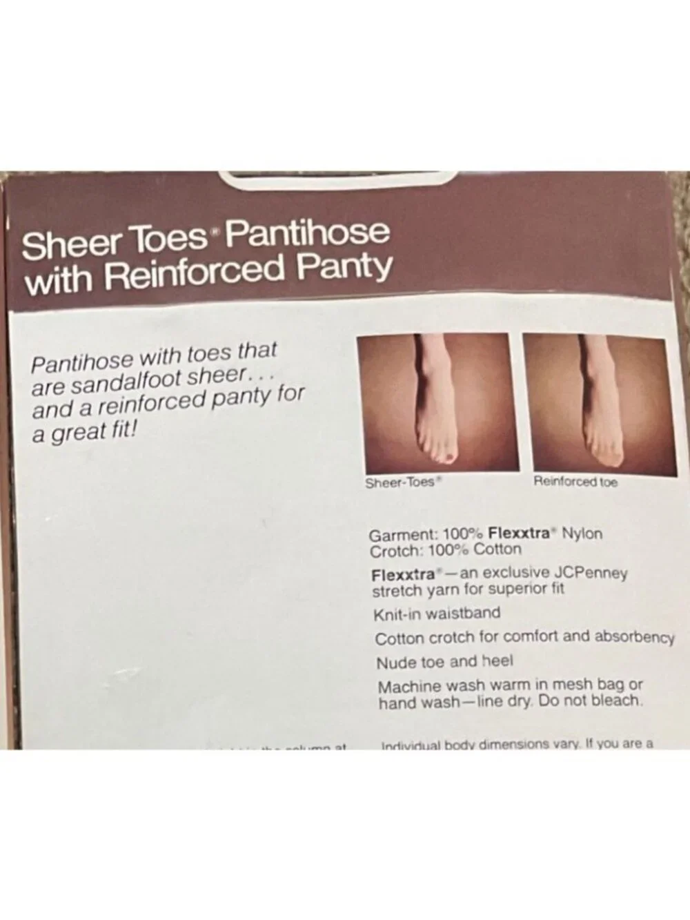 Vtg NIP JCPenney Sheer Toes Reinforced Pantyhose Queen Tall Black Suntan Nylon
